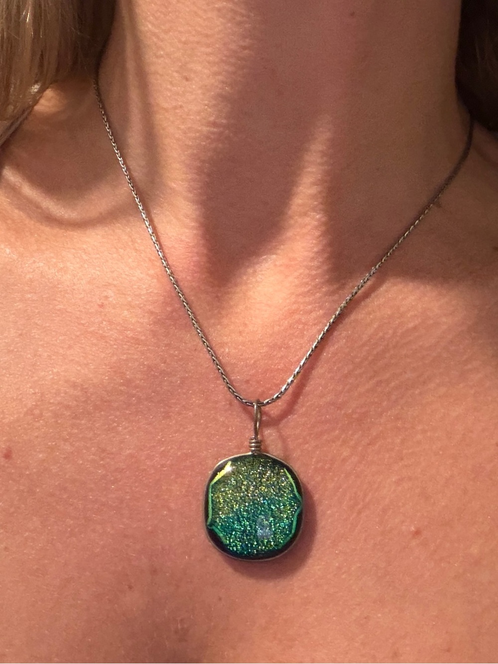 Green Blue Dichroic Glass Pendant